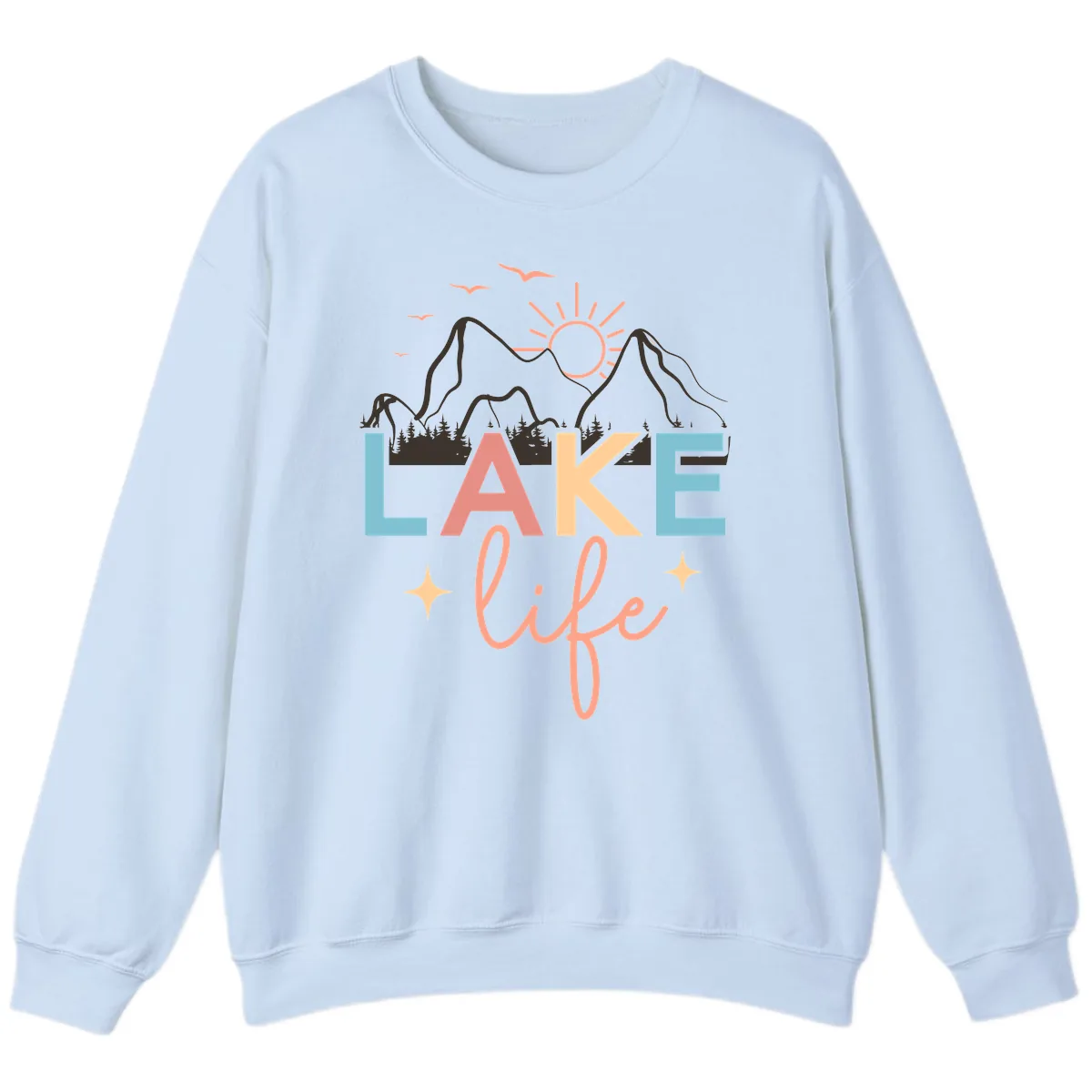 Mountain Lake Life Typography Sweatshirt in Light Blue